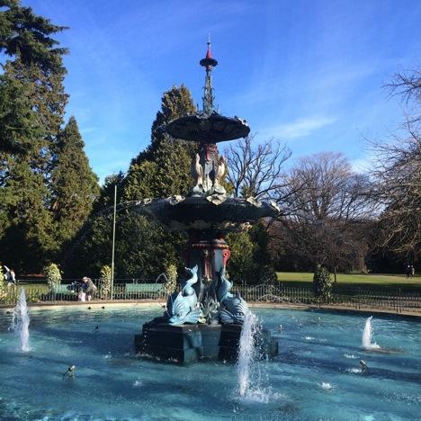 Tranquil fountain at the Christchurch Botanic Gardens entrance.