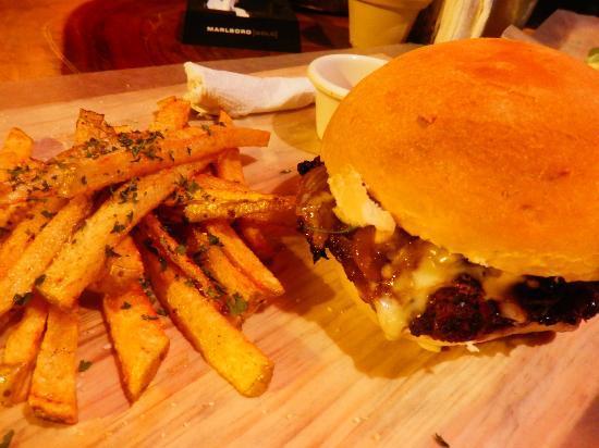 Delicious homemade Bareback burger & seasoned fries.