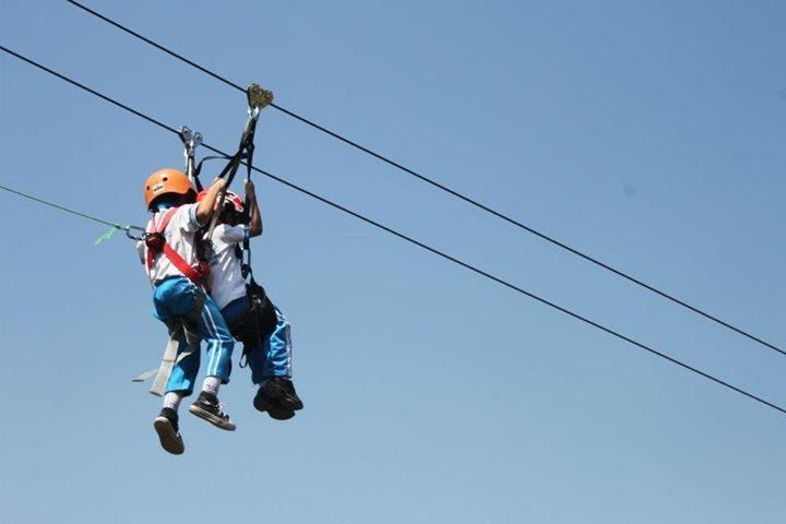 An outbound activity (Flying Fox) at Kampoeng Kidz