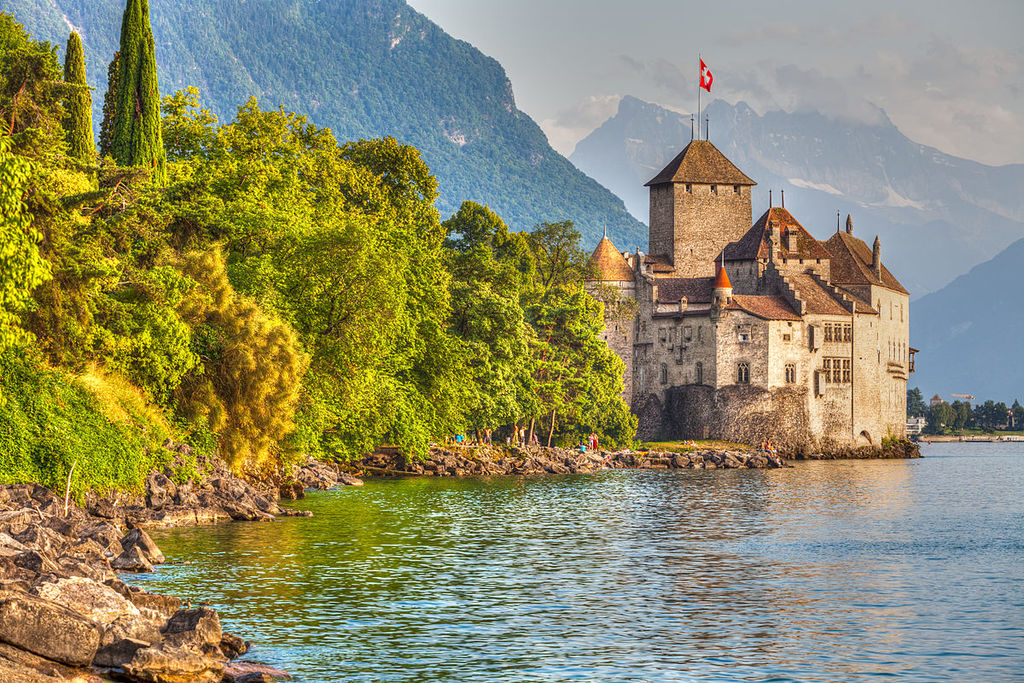Chateau de Chillon on the shore of Lake Geneva