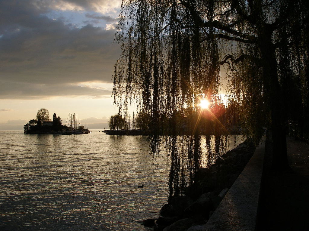Sunset in the Clarens harbor, Lake Geneva, Switzerland