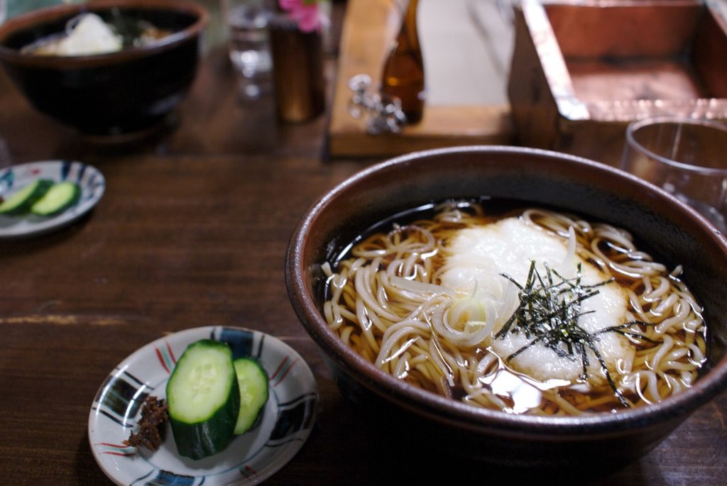Tororo soba and cucumber by niigata-ryokou in Niigata