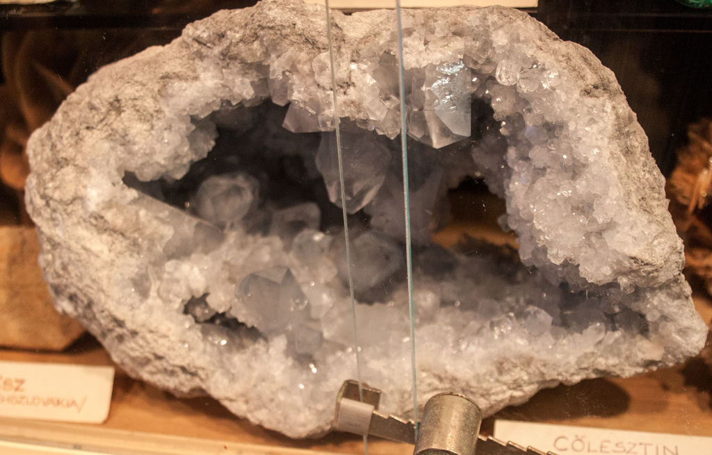 Celestine from Madagascar in the Mineral Museum of Siófok