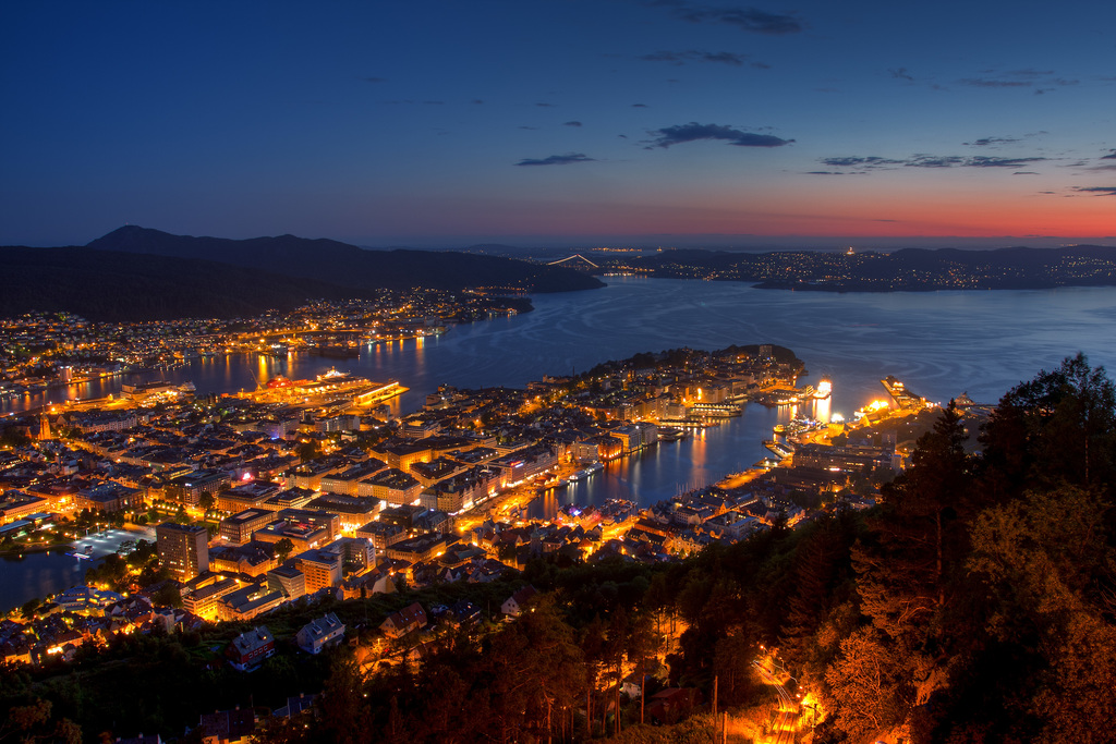 Night view from Mount Floyen - Bergen, Norway