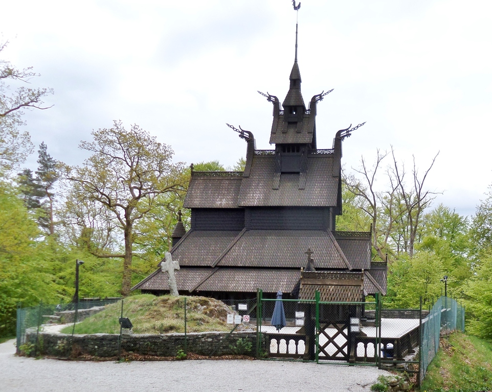 The rebuilt Fantoft Stave Church at Fantoft, Bergen, Norway