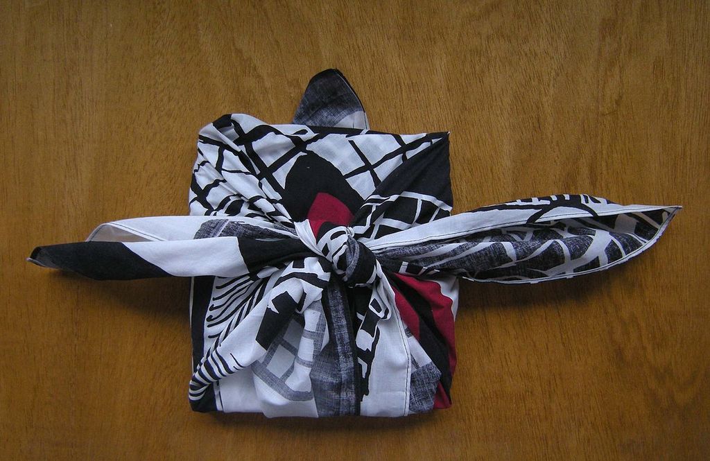 Furoshiki designed by F. Hundertwasser, used for wrapping a book