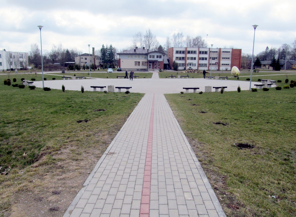 Lomiai public square and Community center building in Taurage district, Lithuania