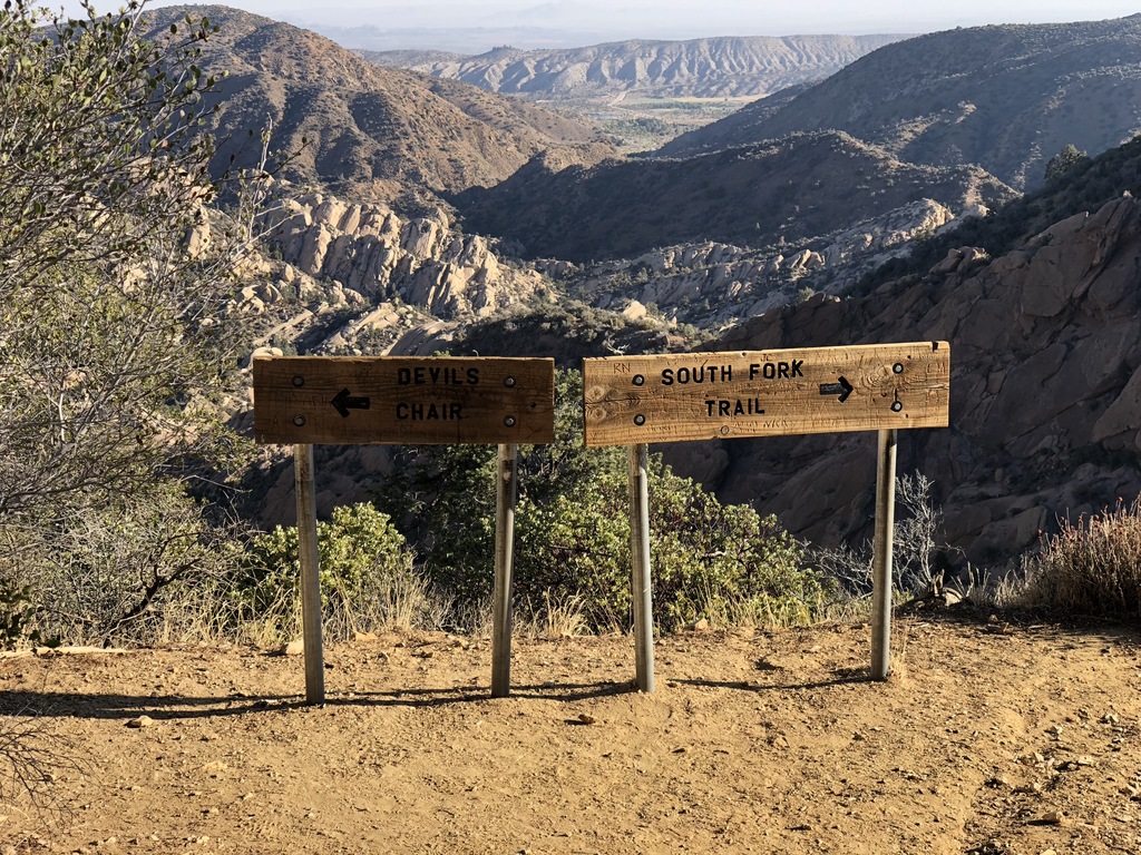 Devil's Chair Trail and South Fork Trail Signs at Junction