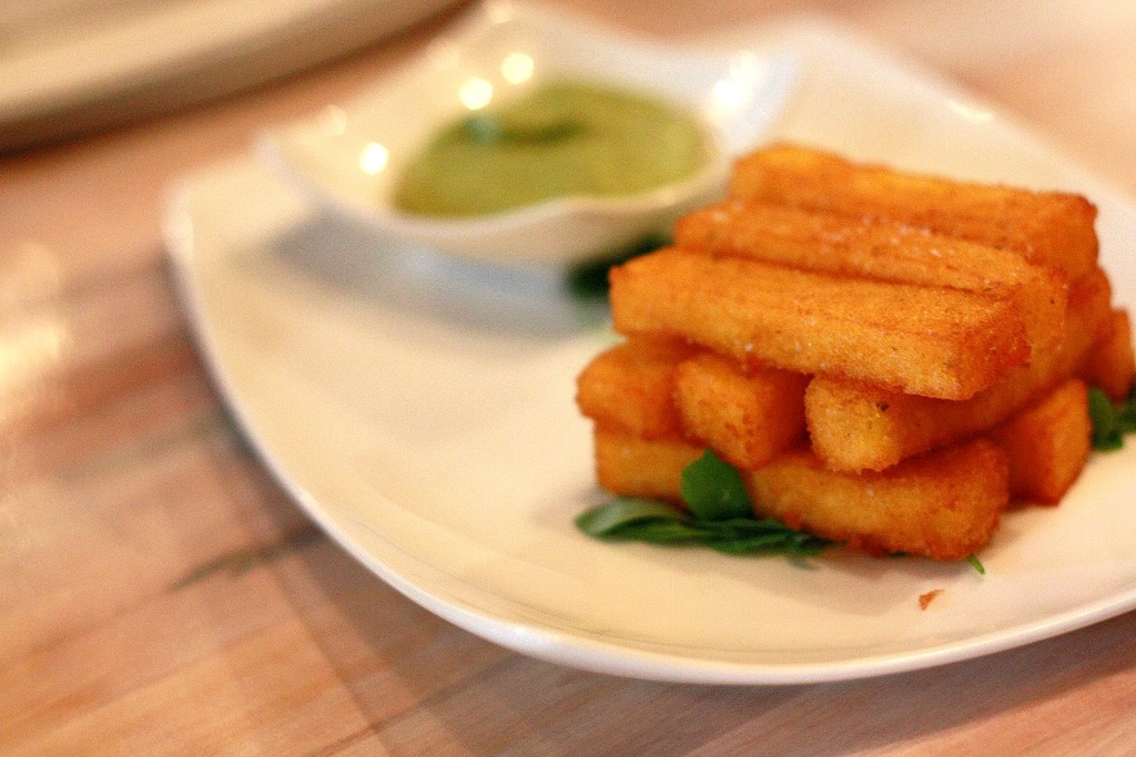 Polenta fries with wasabi pea mayo (vegan) at The Acorn Restaurant in Vancouver (7749713224)