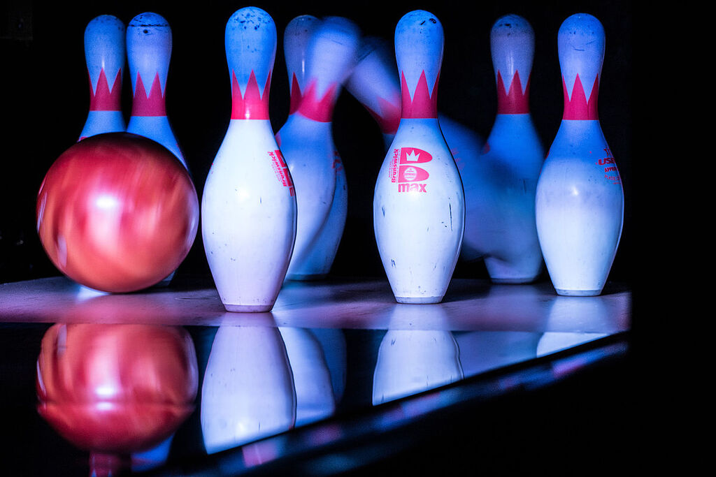 Bowling Pins Being Hit by a Bowling Ball - PINSTACK Plano (2015-04-10 19.34.19 by Nan Palmero)
