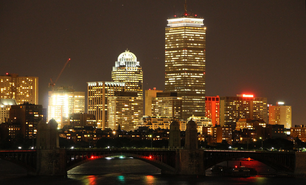 Boston night skyline from MOS garage roof 2