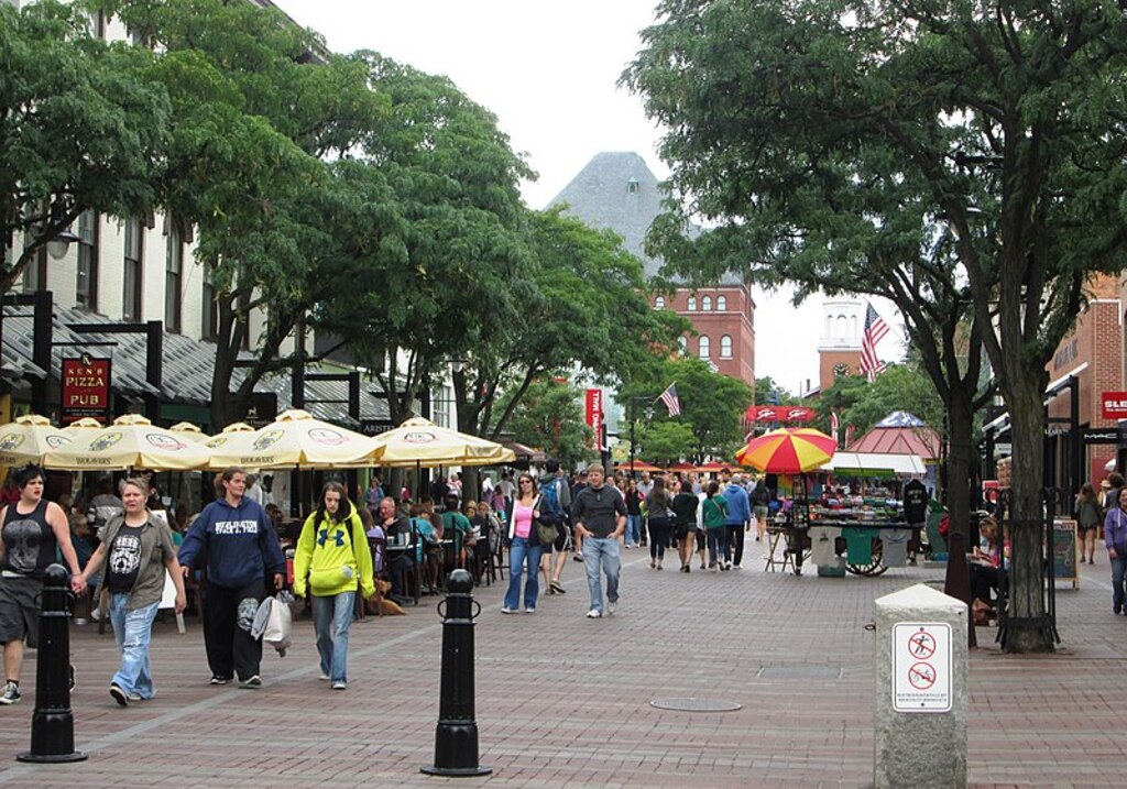 Church Street Marketplace Burlington Vermont looking north from Bank Street