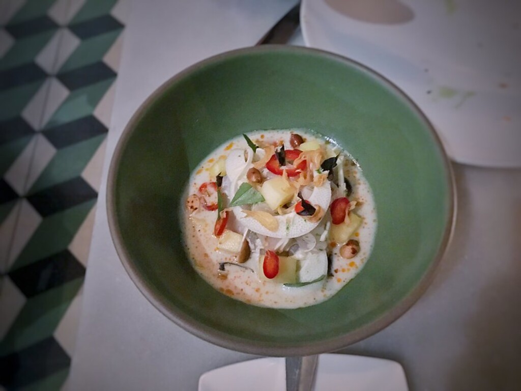 Hiramasa Crudo with green Thai curry - Republique, Los Angeles CA