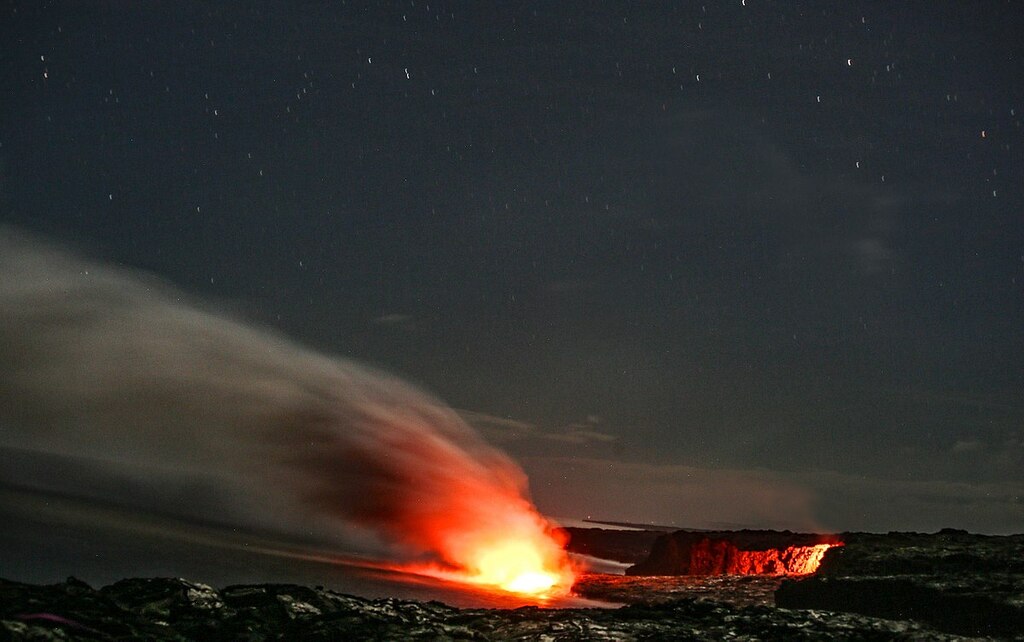 Lava Into the Sea at Night, Big Island of Hawaii