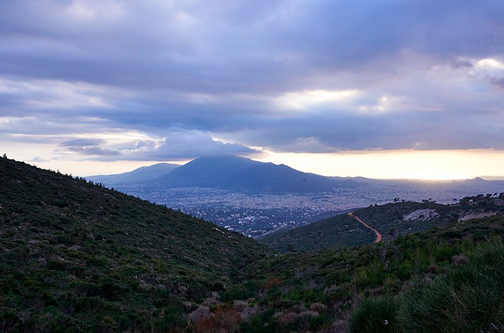 View of Mount Hymettus (Hymettos) from Mount Pentelicus