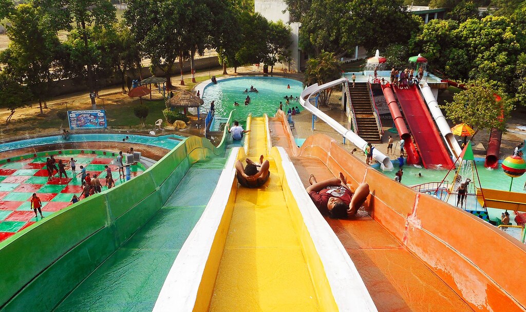 People enjoying summer vacation at Anandi Water Park on eastern outskirts of Lucknow (U.P.)