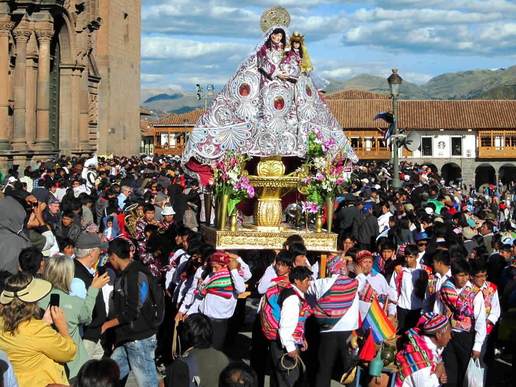 Statue of Santa Ana being carried from the Catedral del Cusco, Peru, for the Corpus Christi procession - 24 July 2012