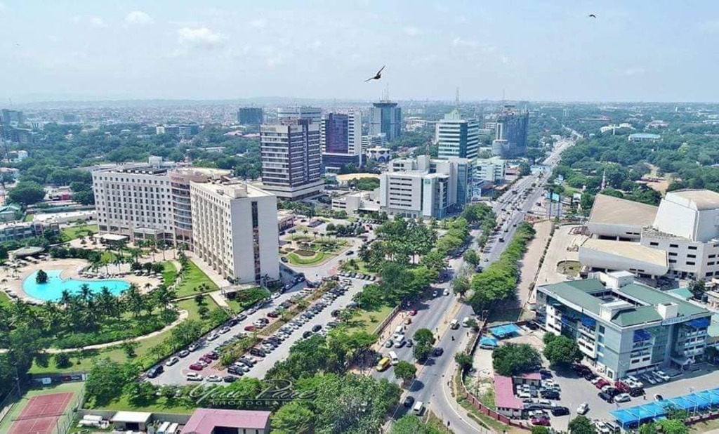 A drone footage of Accra central, Ghana