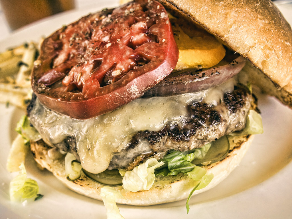 Burger with Heirloom Tomatoes