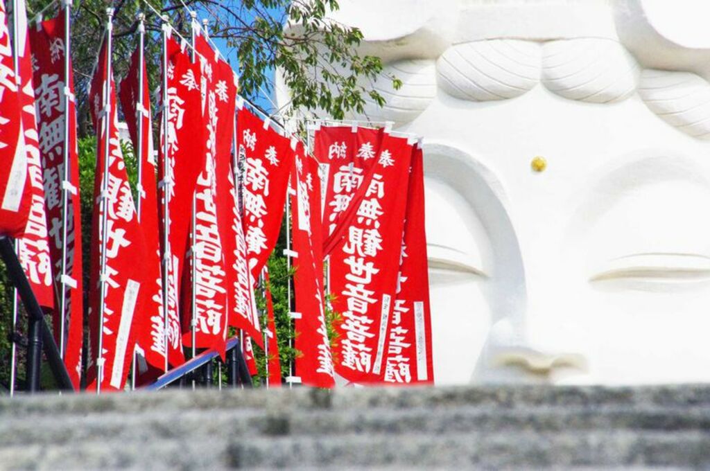 Worship before the beautiful statue of Ōfuna Kannon