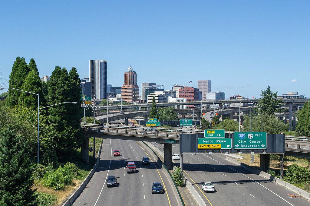 Portland, Oregon skyline from the Ross Island Bridge