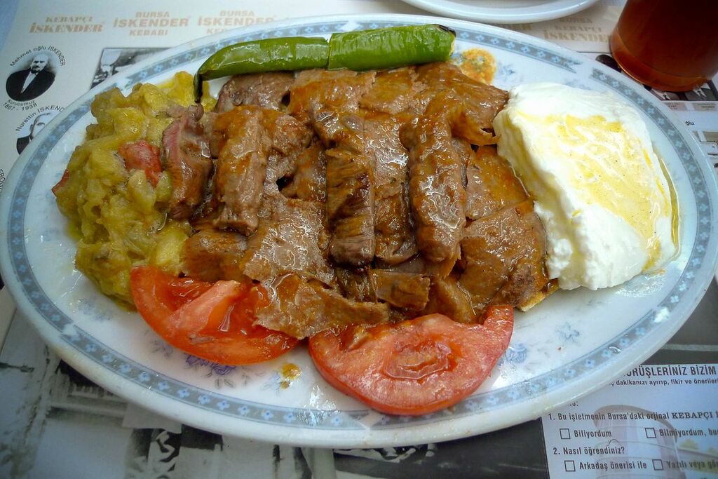 Iskender kebab on plate