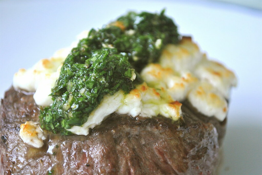 Seared Tenderloin with Chimichurri and Toasted Goat Cheese