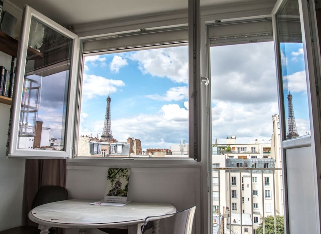 View of the Eiffel Tower from the window