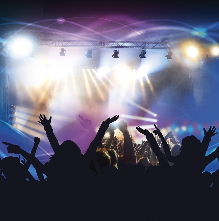 Cheerful club environment, hands up