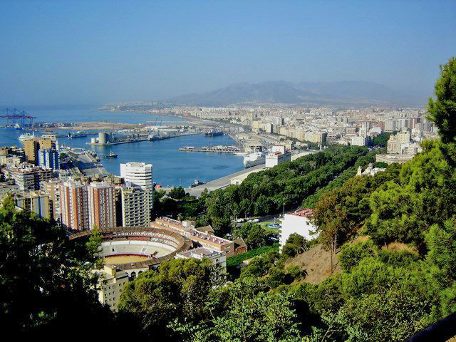 View from Gibralfaro Castle across the Plaza de Toros and Malaga