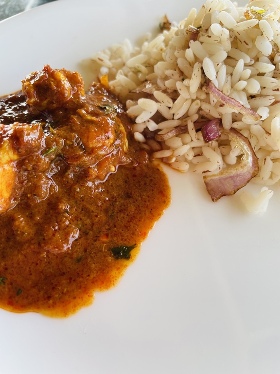 Prawn vindaloo and Goan brown rice
