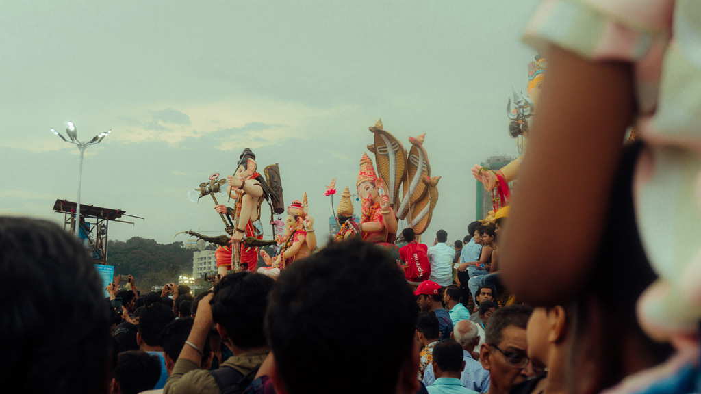 Ganesha idols congregating at Girgaon beach for visarjan.
