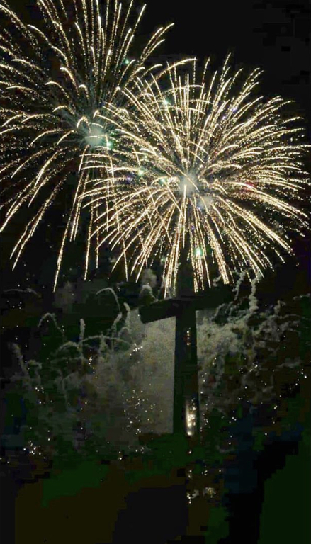 A snap of the memorial cross at night