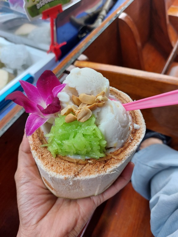 Insta worthy coconut ice cream delivered to our boat