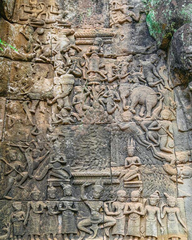 Intricate carvings on the temple walls