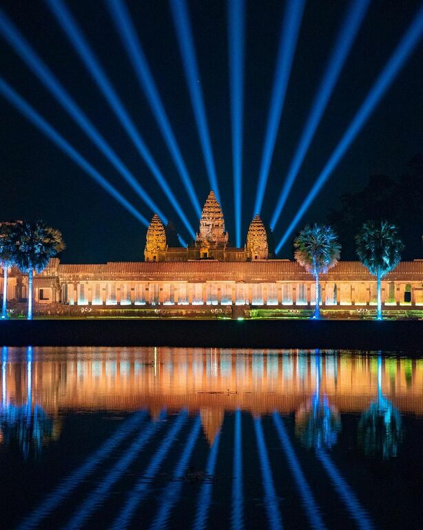 Angkor Wat lit up in the evening