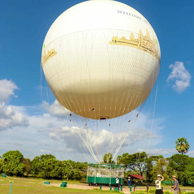 A hot-air baloon preparing to take off