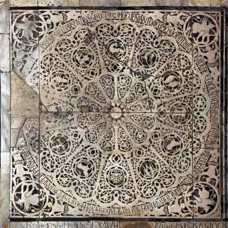 Zodiacs on the floor at The Baptistery of St. John