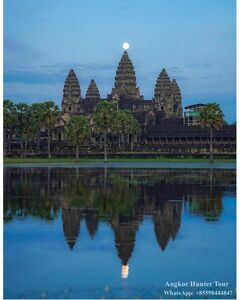 The temple bathed in moonlight