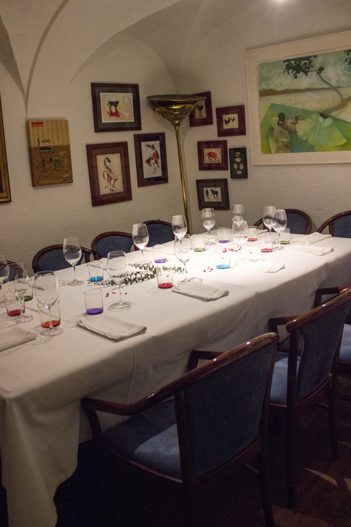 One of the dining rooms set for a large group