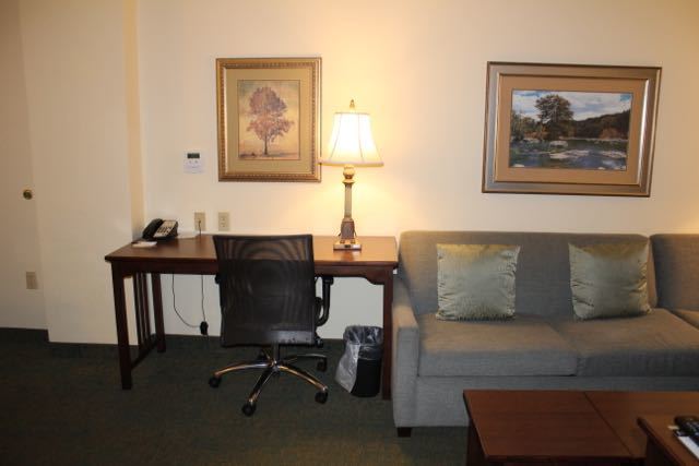 Desk and living room