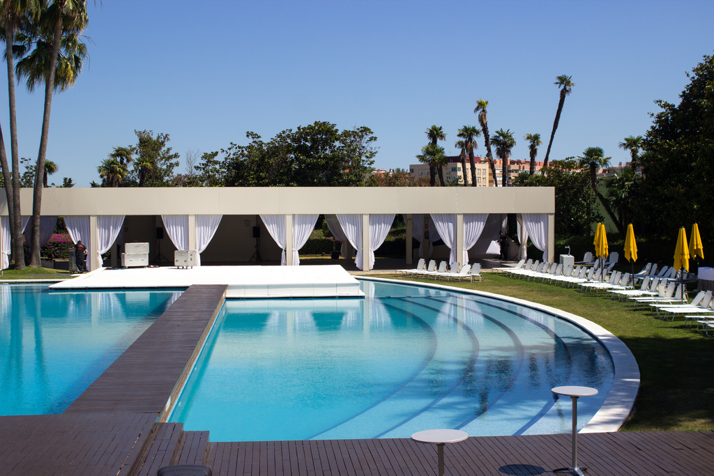 One of two outdoor pools