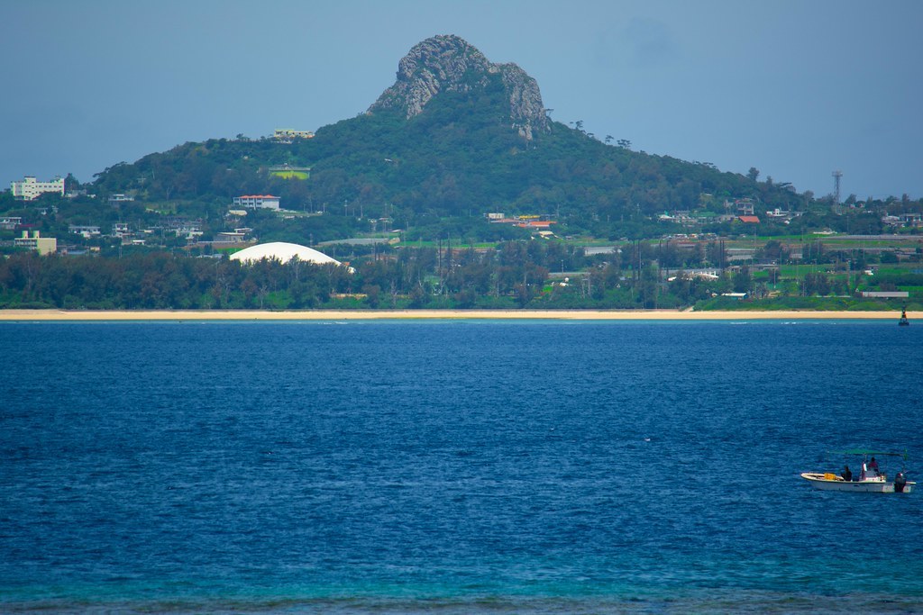 View of Ieshima Island from the beach below the Aquarium