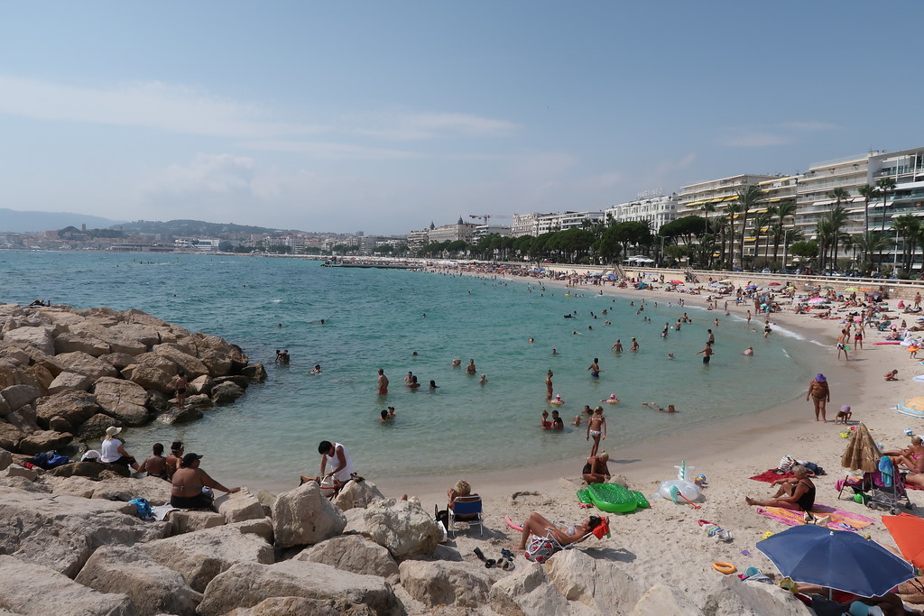 Cannes public beach on a sunny Saturday