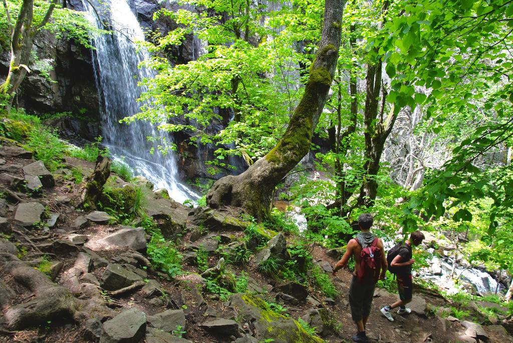waterfall hikers