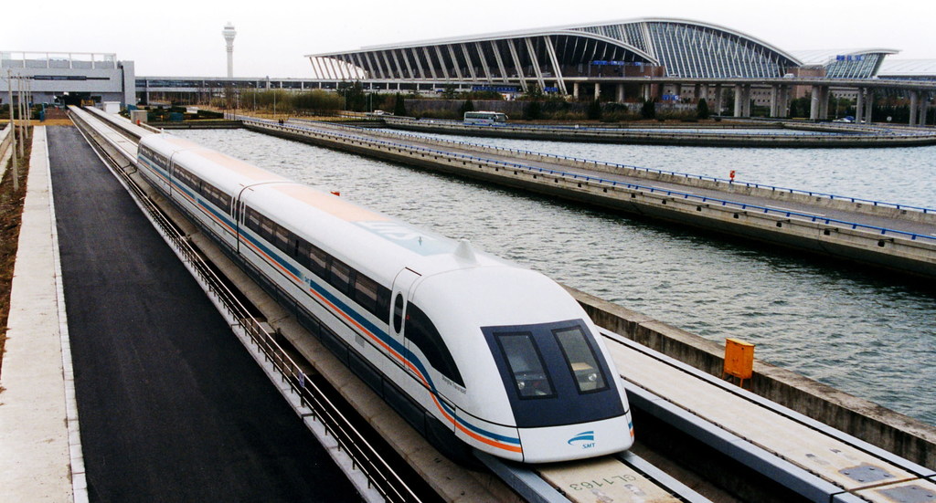 A maglev train coming out, Pudong International Airport, Shanghai