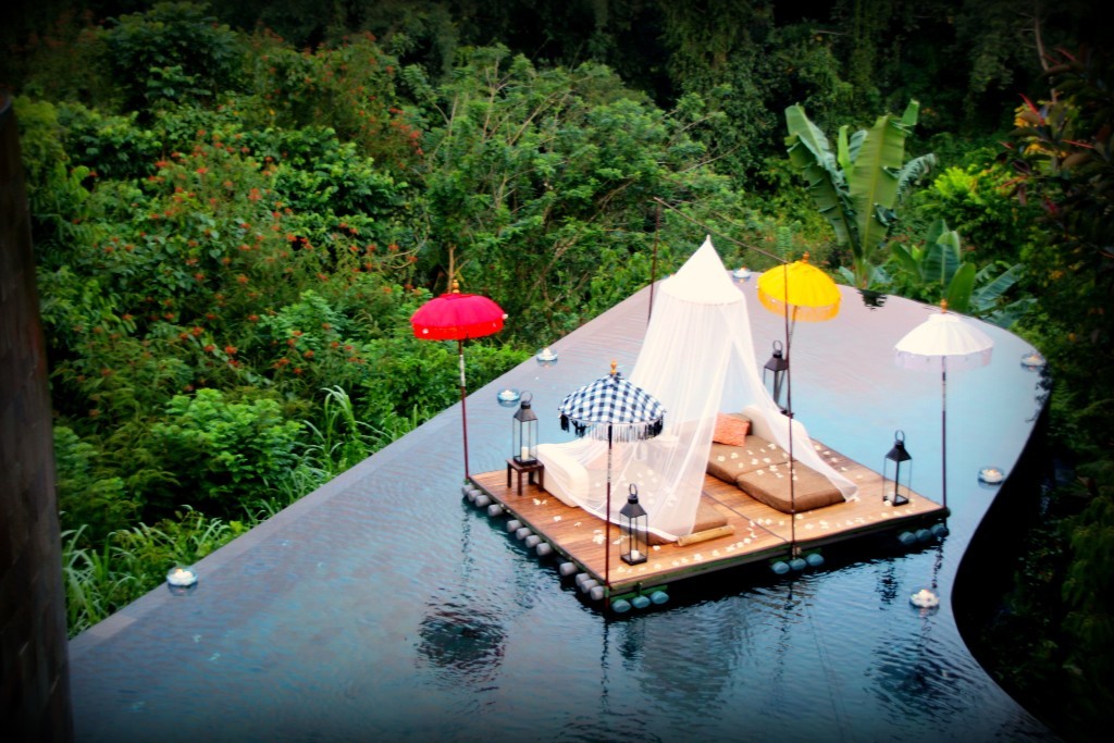 by the famous infinity pool of hanging gardens ubud