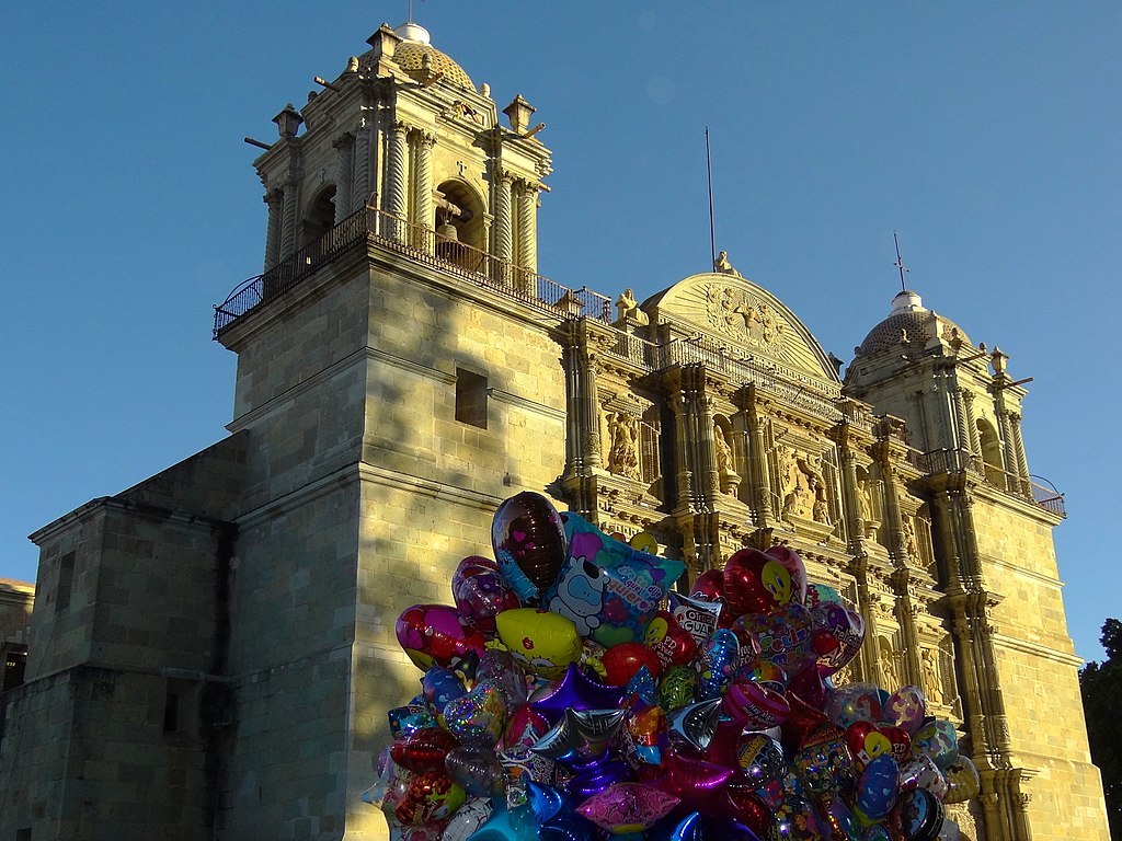 Oaxaca Cathedral in Late Afternoon with Balloons - Oaxaca City - Oaxaca - Mexico (6505741221)