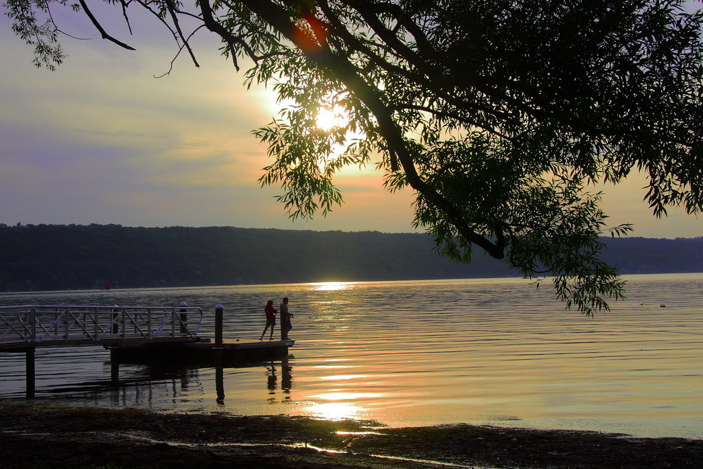 Fishermen in Stewart Park at Sunset - Ithaca NY