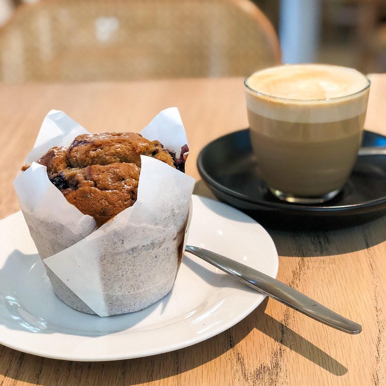 A cup of coffee and a muffin